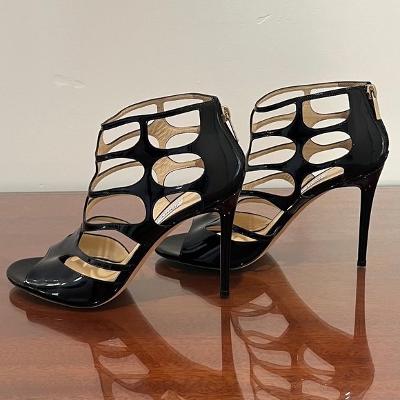 EUC Jimmy Choo Ren 100 Cut Out Black Leather Heels - Picture 8 of 13